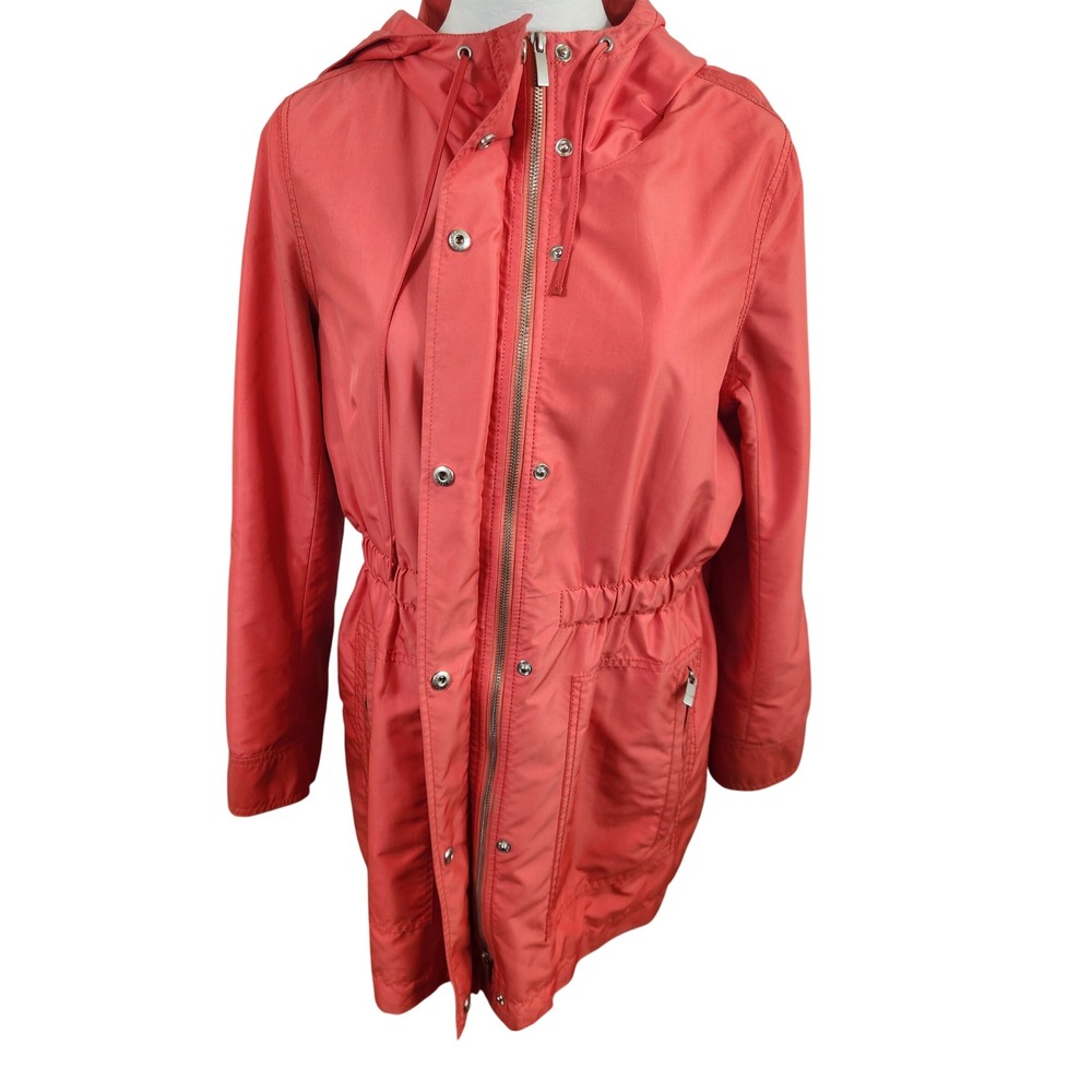 Jones‎ New York Hooded Anorak Jacket Coral Orange Drawstring Waist Size Small